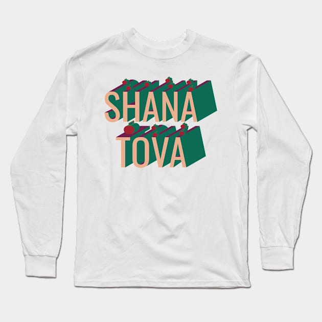 3D retro style Shana Tova apple Long Sleeve T-Shirt by sigdesign